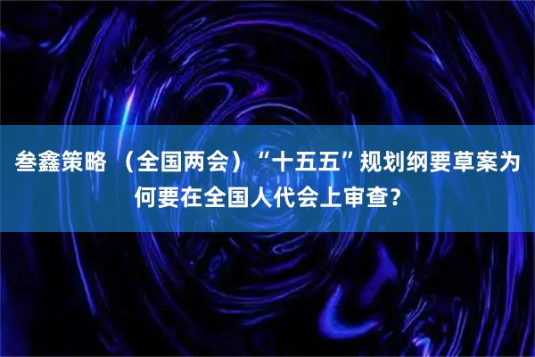 叁鑫策略 （全国两会）“十五五”规划纲要草案为何要在全国人代会上审查？